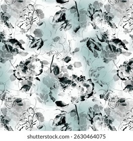 The image features a floral pattern set against a white surface, showcasing an intricate design. It can be seen as a drawing or sketch that exudes an abstract art style.