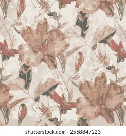 The image features a floral pattern that includes various leaves and flowers. This design is commonly used in clothing and fabric. The overall aesthetic is vibrant and nature-inspired.