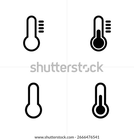 Image features four thermometer icons. Two indicate temperatures and two are empty. Isolated on a white background, the minimalistic design emphasizes health and temperature.
