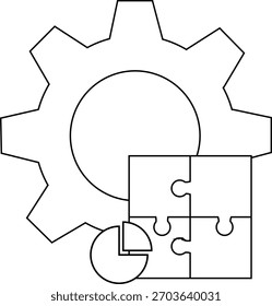 La Imagen presenta un contorno de engranaje junto con piezas de rompecabezas y un gráfico circular