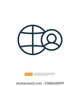 The image features a globe symbol alongside a user icon, representing global connectivity and online presence.
