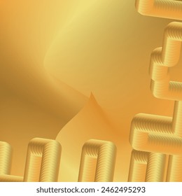 The image features a golden gradient background with a series of overlapping, rectangular shapes in a lighter shade of gold. The shapes are arranged in a seemingly random pattern. 3D.