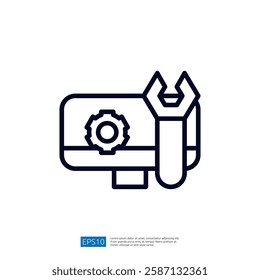 The image features a graphic representation of a gear and wrench, symbolizing maintenance or repair tasks, often used in technology or industry contexts.