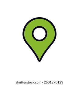 The image features a green map pin icon with a black outline, commonly used for location markers.