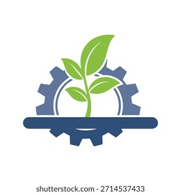 La Imagen presenta una planta verde que brota de un engranaje, simbolizando el crecimiento y la innovación. El engranaje representa la maquinaria y la industria, mientras que la planta significa desarrollo y progreso. Esta combinación