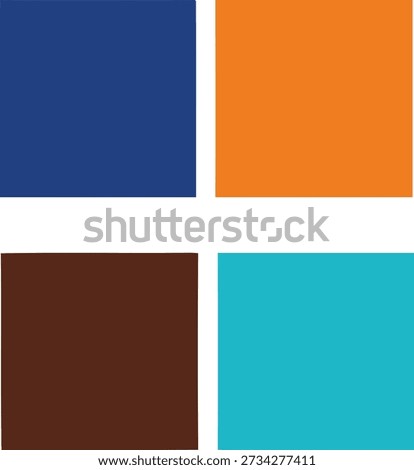 The image features a grid of four colored squares, arranged in a 2x2 pattern. The top-left square is dark blue, the top-right is orange, the bottom-left is brown, and the bottom-right is teal. The squares are separated by a white border.