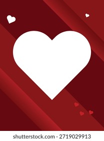 The image features a large white heart prominently displayed against a bold red background. Surrounding the main heart are smaller white hearts, adding a sense of depth and dimension to the composition. The red background has diagonal stripes, creating a dynamic visual effect.