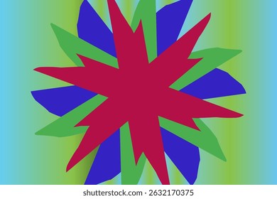 The image features a layered starburst design with three distinct layers of sharp-edged, overlapping shapes.