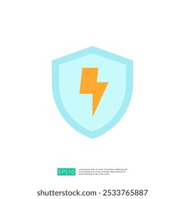 The image features a light blue shield with a lightning bolt symbol, representing protection against electrical hazards or energy-related issues.