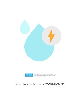 The image features a light blue water droplet alongside a lightning bolt icon in a circular background, suggesting themes of energy and water.
