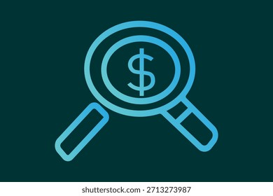 La Imagen presenta un ícono de arte lineal de una lupa enfocada en un Grande signo de dólar ($) dentro de la lente.