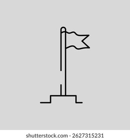 The image features a line drawing of a flag on a pole, mounted on a square base. The flag is stylized and undetailed, resembling a simple pennant. The overall style is minimalist and symbolic.