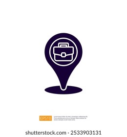 The image features a location pin icon with a briefcase symbol, representing business or professional services.