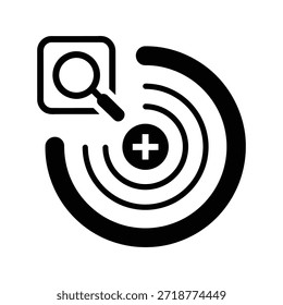 La Imagen presenta una lupa colocada sobre un objetivo con círculos concéntricos. Un signo más se encuentra en el centro del objetivo. La lupa sugiere un enfoque en el detalle o el examen, mientras que el objetivo indica una meta u objetivo. El diseño general implica precisión, precisión y el proceso de lograr un objetivo a través de una inspección cuidadosa.