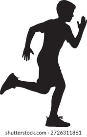 The image features a man in a dynamic running pose, notable for its distinctive silhouette style, conveying motion and energy.