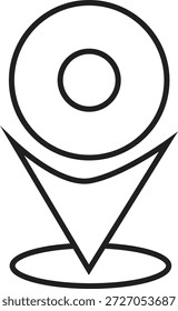 Das Bild zeigt ein minimalistisches abstraktes Symbol, das oben aus einer Reihe konzentrischer Kreise mit einem zentralen kleineren Kreis besteht. Unterhalb der Kreise befindet sich eine dreieckige Form, die sich nach unten erstreckt und sich unten zu einer kreisförmigen Basis verjüngt. Das Design ist symmetrisch und verwendet saubere, fette Linien.
