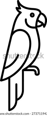 The image features a minimalist black line drawing of a parrot on a plain white background. The parrot is depicted in profile, facing to the right, with its head turned slightly towards the viewer. It has a distinctive crest on its head and a large beak. The drawing is characterized by its simplicity, using clean lines to outline the parrot's form.