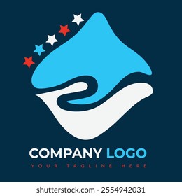 The image features a modern logo design with a diamond shape. It combines a red and white wave pattern, accompanied by bold text: "Company Logo" and "Your Tagline Here.