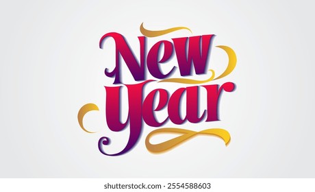 The image features New Year in a stylish colorful font with a clean white background for a modern and elegant design The text is the main focus conveying a festive vibe