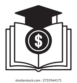 The image features an open book with a graduation cap resting on top, symbolizing education. Inside the book, there is a dollar sign enclosed in a circle, representing financial aspects. This combination signifies the importance of funding in education.