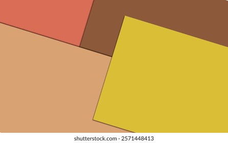 The image features overlapping rectangles in various colors, including red, brown, yellow, and beige, creating a layered and abstract geometric composition.