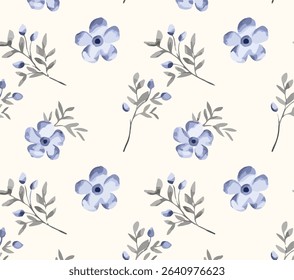 The image features a pattern consisting of blue flowers and leaves. It showcases the intricate designs of floral elements, creating a visually appealing arrangement.