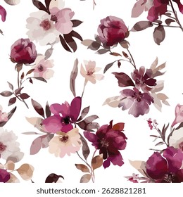 The image features a pattern of flowers displayed on a white background. The design includes various floral elements, showcasing petals and blossoms in shades of purple.