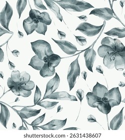 The image features a pattern of flowers and leaves. It includes 50 distinct elements within the design. The tags associated with the artwork are flower, drawing, sketch, plant, and art.