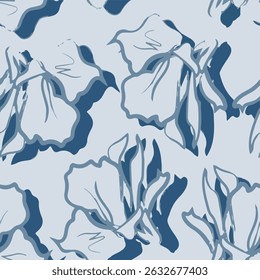The image features a pattern of flowers set against a white surface. It includes elements of drawing, sketching, painting, and illustration, showcasing an abstract style with line drawings.