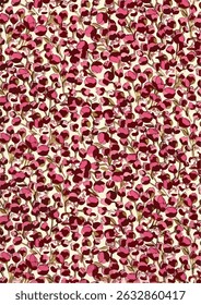 The image features a pattern of vibrant red flowers, creating an eye-catching design. It showcases elements of fabric and art, contributing to its abstract nature.
