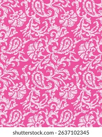 The image features a pink and white patterned surface, characterized by its floral motifs. This design is often seen in clothing or fabric, making it suitable for wrapping paper as well.