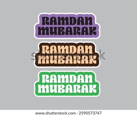 Image features Ramadan Mubarak stickers with a modern and fun design.