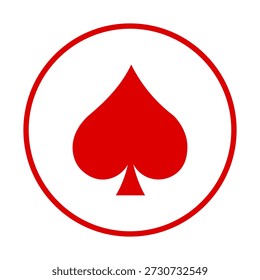 A imagem apresenta um símbolo de espada vermelha delimitado por um círculo vermelho. O spade é um símbolo comum de cartas de jogo, frequentemente usado em jogos como poker e bridge. O desenho é simples e direto, com a pá centrada no círculo.