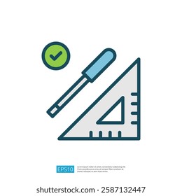 The image features a ruler and a screwdriver, symbolizing precision and measurement in design or construction tasks.