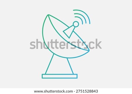 The image features a satellite dish icon, representing telecommunications, remote data transfer, and global connectivity.