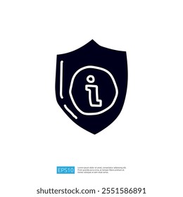 La Imagen presenta un símbolo de escudo con un ícono de información en el interior, que representa la seguridad y la protección de la información.