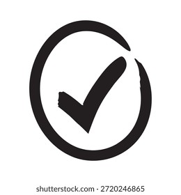 La Imagen presenta una marca de verificación simple en blanco y negro encerrada dentro de un borde circular