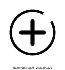 La Imagen presenta un diseño sencillo en blanco y negro. Consiste en un círculo con un signo más (+) en el centro. El círculo está delineado en negro, y el signo más también está en negro. El fondo es blanco, proporcionando un marcado contraste con los Elementos negros.

