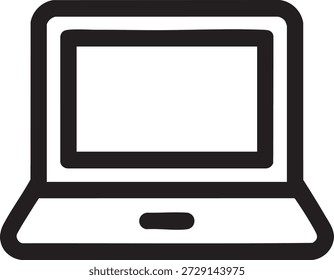 La Imagen presenta una ilustración simple en blanco y negro de una computadora portátil abierta. La pantalla del ordenador portátil está en blanco, y el teclado es visible debajo de la pantalla. La computadora portátil se representa en un estilo minimalista con líneas limpias y sin detalles adicionales.