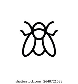 Image features a simple fly outline with basic lines forming the head, body, and wings, offering a minimalist look. Clean black lines present the fly over a transparent background.