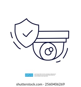 The image features a simple graphic representation of a security camera and a shield, symbolizing surveillance and protection.