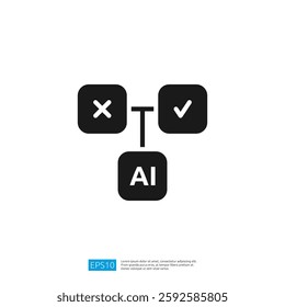 The image features a simple graphic representation of decision-making, illustrating options with a checkmark and an X connected to AI