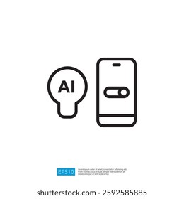 The image features a simple graphic representation of a smartphone with an AI toggle switch and a circular AI symbol, emphasizing technology and artificial intelligence.