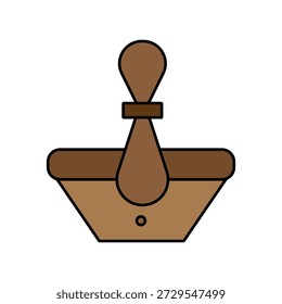 La Imagen presenta una ilustración simple de una corbata marrón colocada dentro de un tazón marrón. La corbata está cuidadosamente doblada y descansa en la parte inferior del tazón, que tiene un Pequeño agujero circular en su base. El diseño general es minimalista y utiliza un esquema de color monocromático.