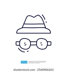 The image features a simple line drawing of a hat and a pair of sunglasses, suggesting a playful or casual style often associated with leisure or vacation.