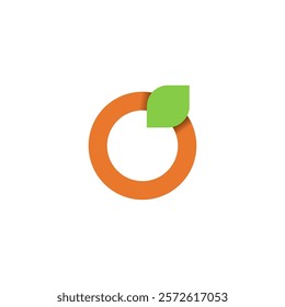 The image features a simple and modern logo design.It depicts an orange circle with a green leaf attached to its side.The design is clean and visually appealing,evoking a sense of freshness and nature