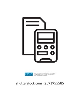 The image features a simple outline of a calculator next to a document, symbolizing tasks related to calculations or data entry.
