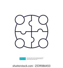 The image features a simple outline of a circular puzzle with four connecting pieces, symbolizing collaboration and unity.