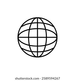 The image features a simple outline of the Earth with a grid pattern, often used to represent world maps, global networks, or the internet