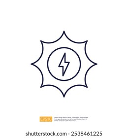 The image features a simple, outlined graphic of a sun with a lightning bolt inside, symbolizing energy or power.